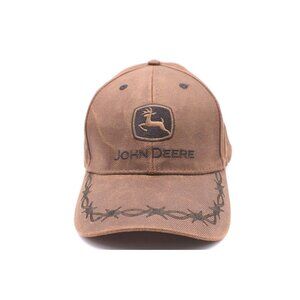 JOHN DEERE Hat Cap Baseball Trucker Embroidered Buck Logo Barbed Wire Brown